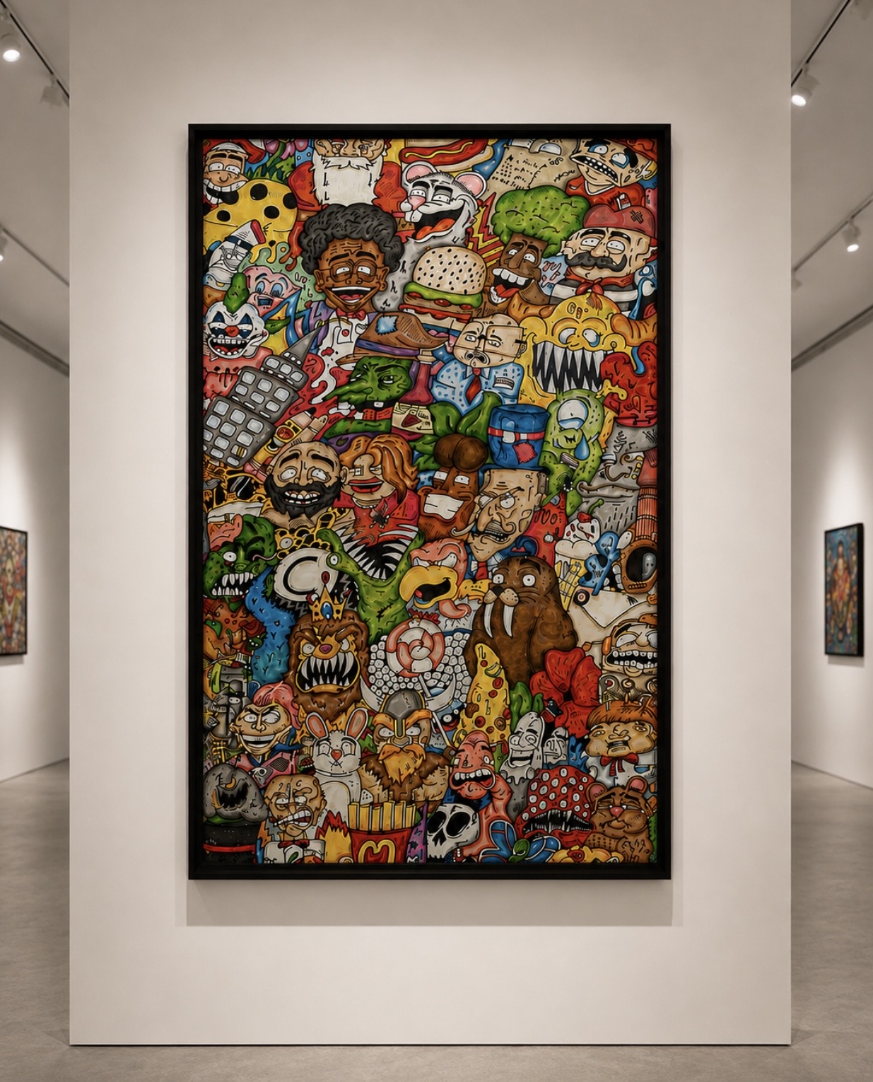 Charlie Cully's large-scale mural work exhibited at the 2025 Next Generation Exhibition, Newcastle Town Hall.